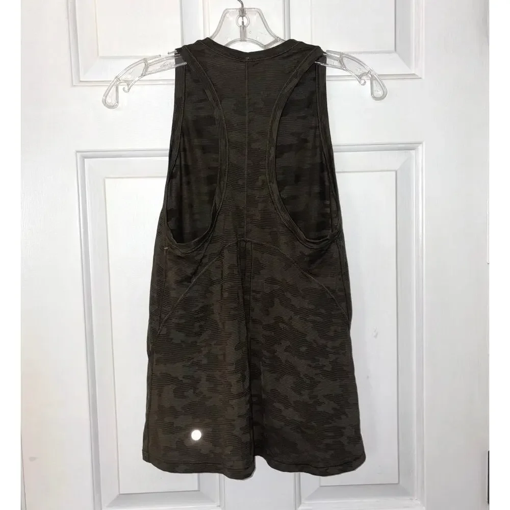 Lululemon Green Lightweight Miles Ahead Camo High Neck Tank